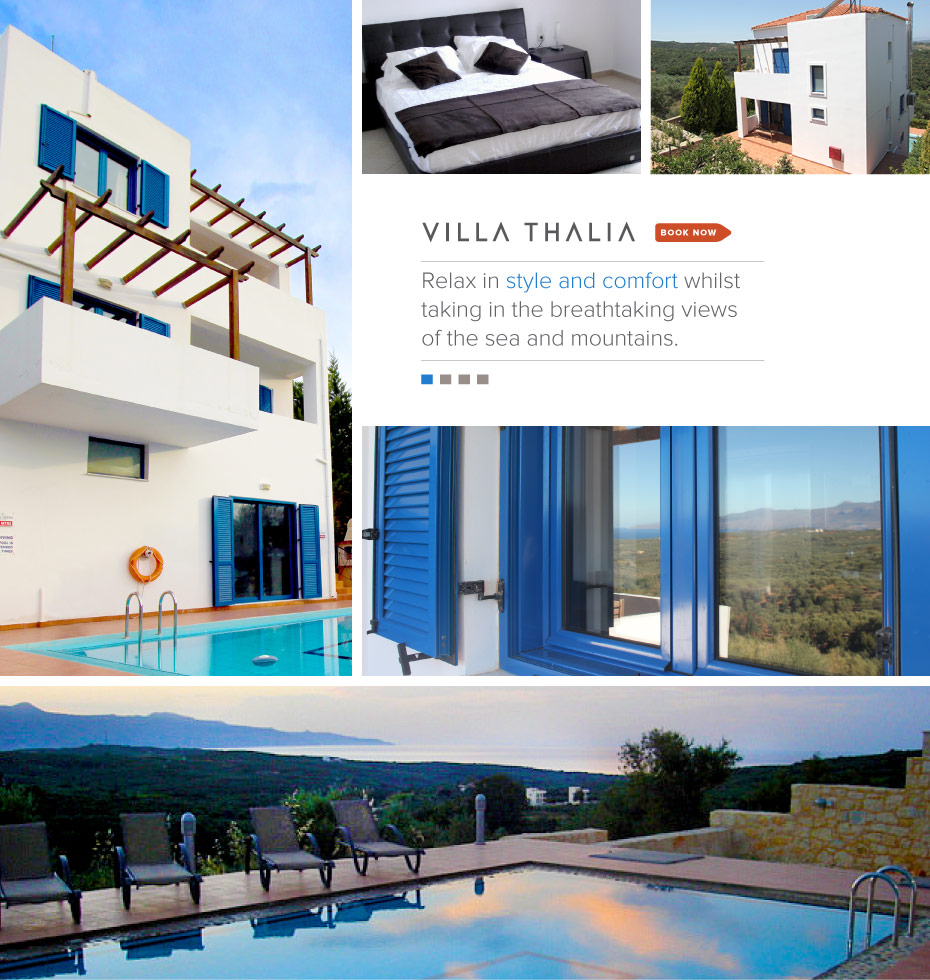 VillaThalia.com, Crete Greece Vacation Rental: Relax in style and comfort whilst taking in the breathtaking views of the sea and mountains.